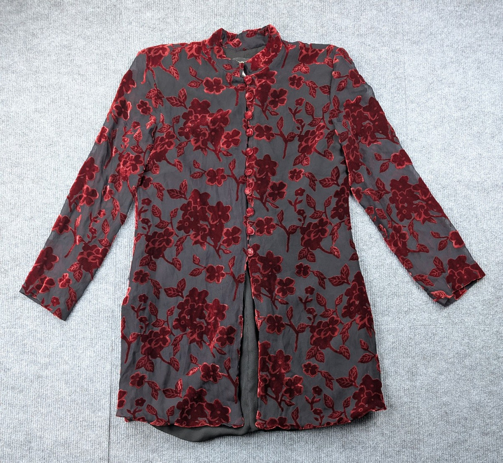 Vintage Velvet Burnout Blouse Womens 10 Silk Tunic Whimsigoth Floral Oberon 90s